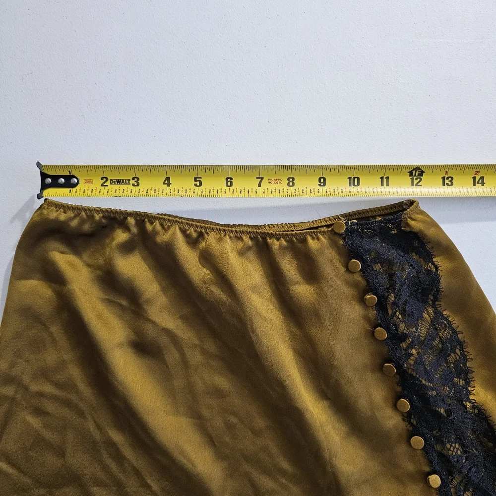 Victoria's Secret‎ Satin Midi Skirt Golden Bronze Size Medium Black Lace